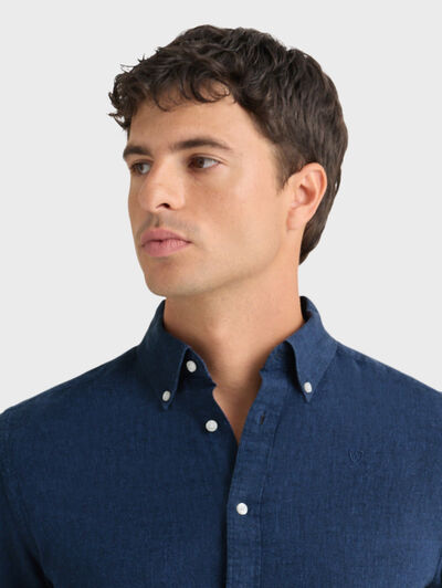 CAMISA LINO C.BOTON AZUL MARINO