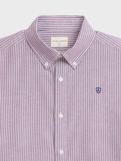 CAMISA OXFORD RAYAS DOWN BURDEOS