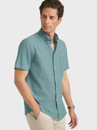 CAMISA LINO M.CORTA VERDE