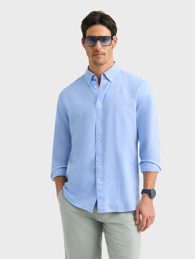 CAMISA LINO C.BOTON AZUL