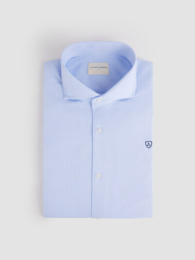 CAMISA VESTIR HERRINGBONE CELESTE