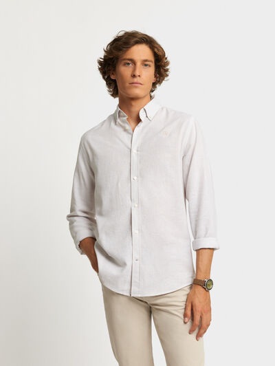CAMISA LINO RAYAS BD BEIGE