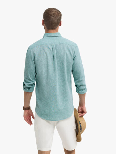 CAMISA LINO BOLSILLO VERDE