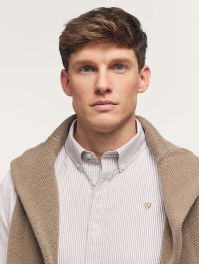 CAMISA OXFORD STRIPES CAMEL