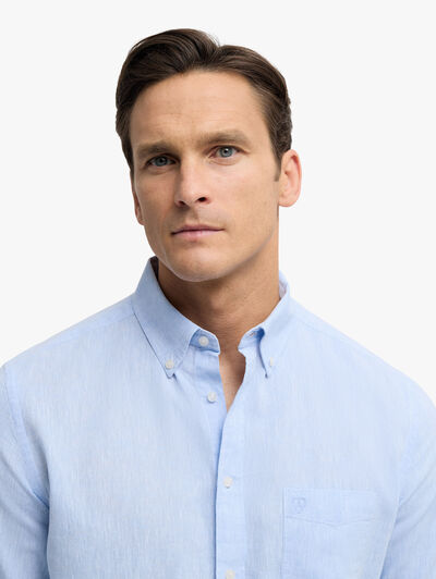 CAMISA LINO BOLSILLO AZUL