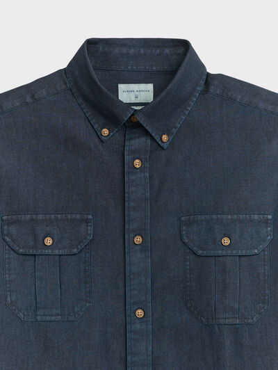CAMISA DENIM BOLSILLOS AZUL MARINO