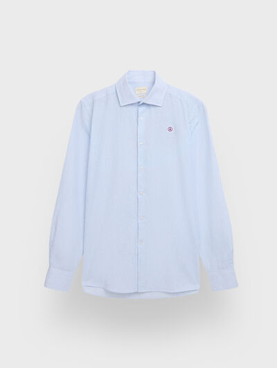 CAMISA LINO RAYAS CELESTE