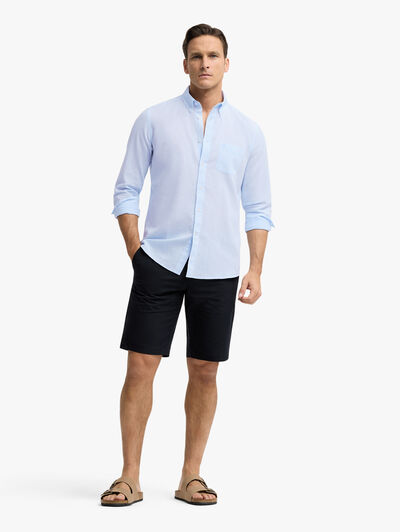 CAMISA LINO BOLSILLO CELESTE
