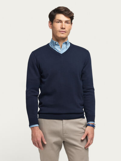 JERSEY V-NECK BASIC AZUL MARINO