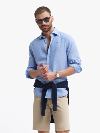 CAMISA LINO RAYAS AZUL