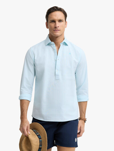 POLERA OXFORD RAYAS VERDE AGUA