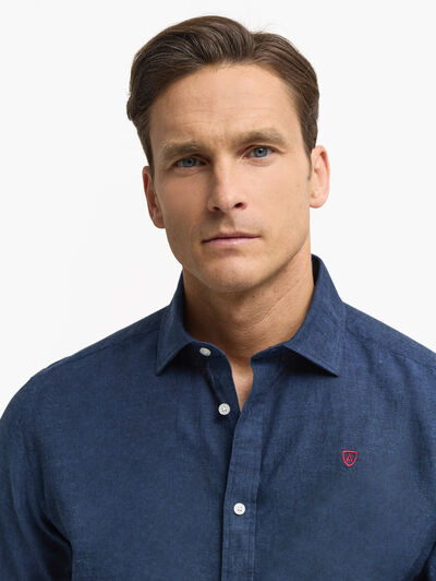 CAMISA LINO CHAMBRAY AZUL MARINO