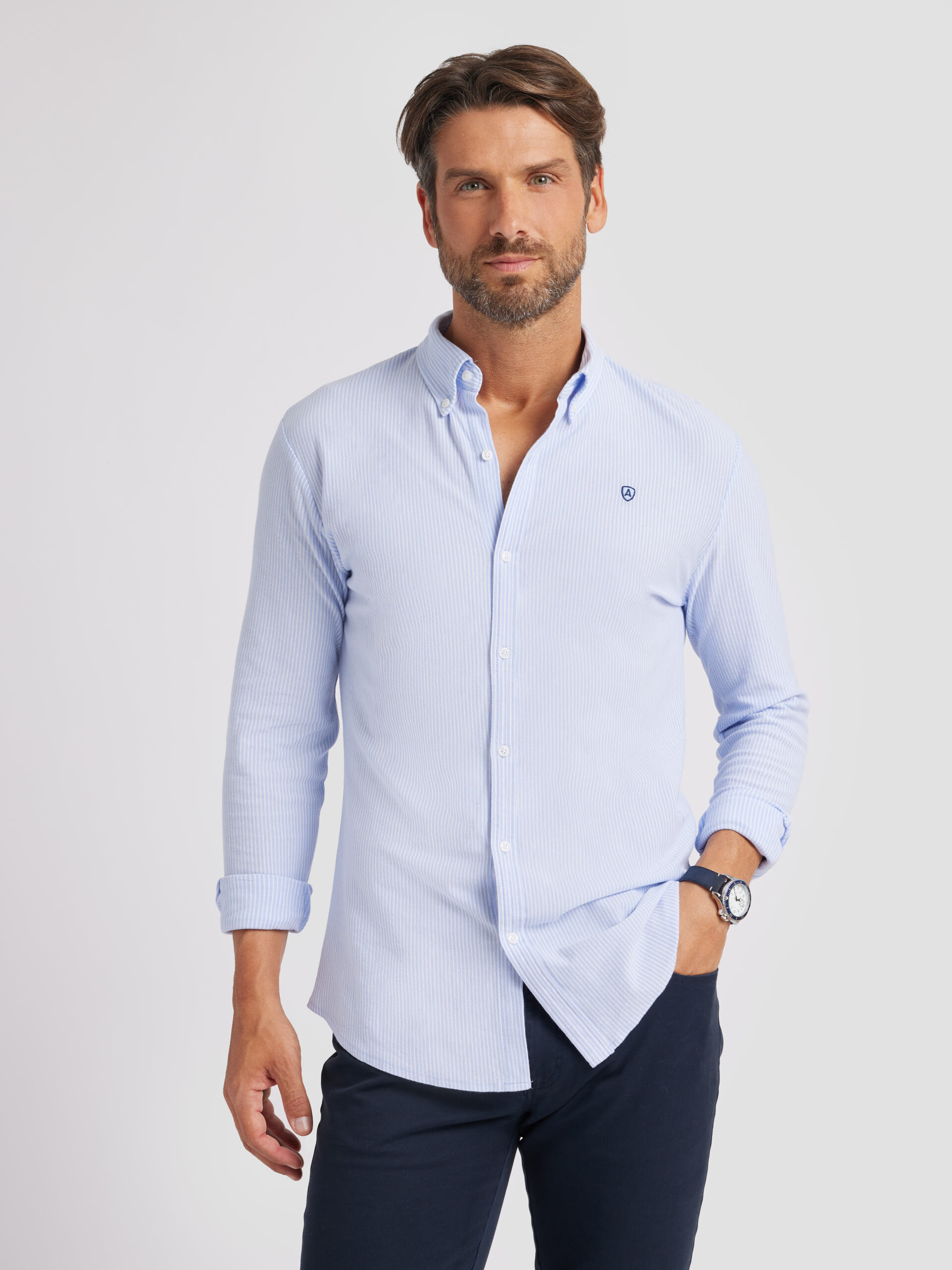 Camisa rayas hotsell celeste hombre