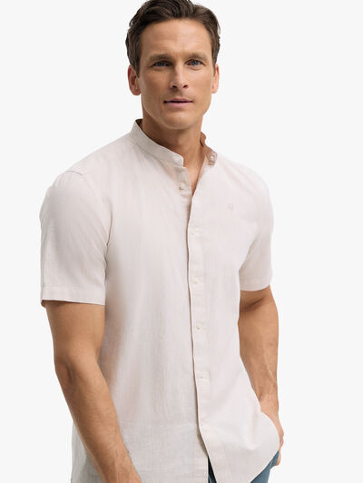 CAMISA LINO M.CORTA MAO BEIGE