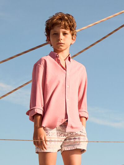 CAMISA LINO C.BOTON KIDS CORAL