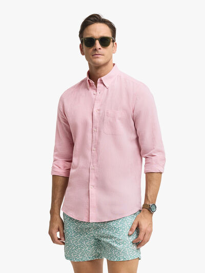 CAMISA LINO BOLSILLO SALM&Oacute;N