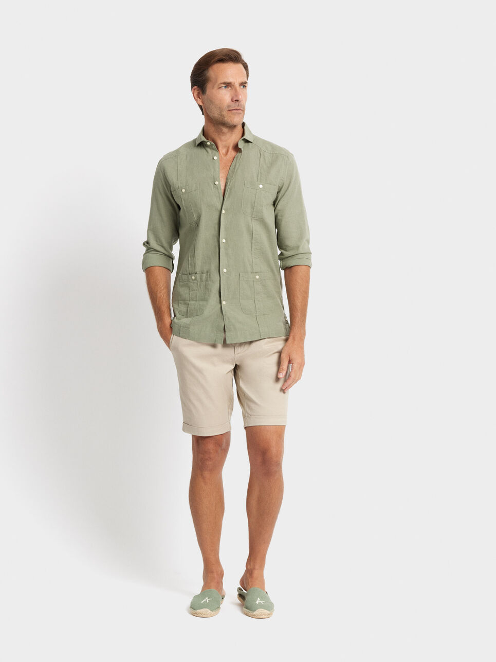 Camisa Lino Alvaro Moreno CUBANA LINO SOLID VERDE