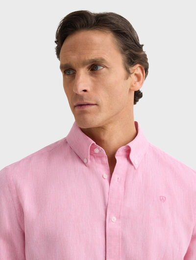 CAMISA LINO C.BOTON ROSA