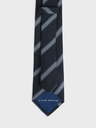 CORBATA GRENADINE RAYAS AZUL MARINO