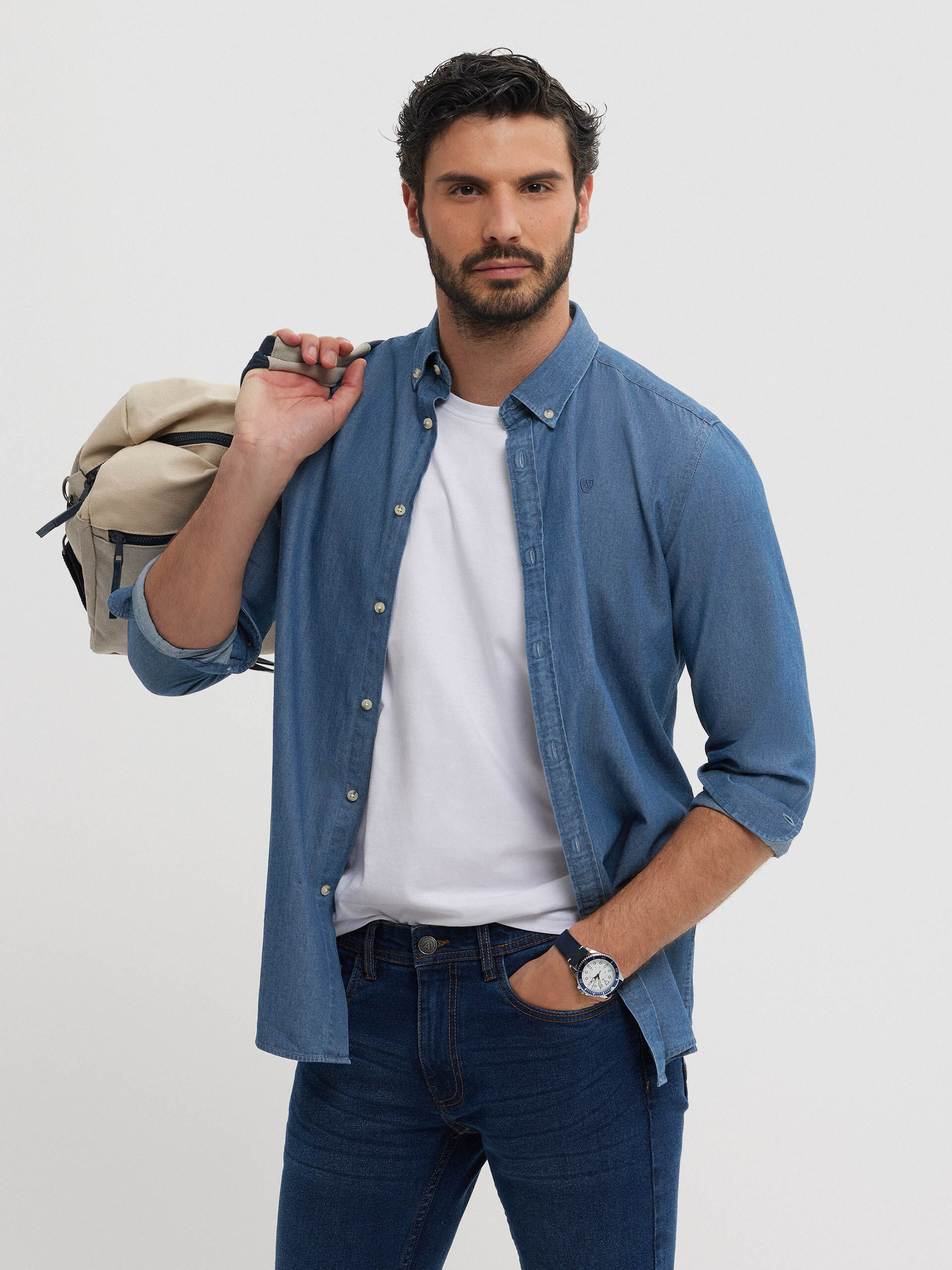 CAMISA DENIM B. DOWN AZUL