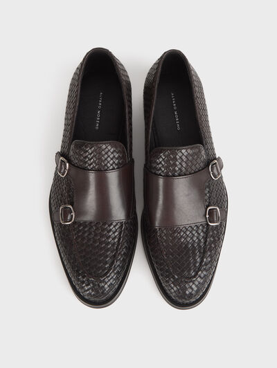 MOCASIN TRENZADO HEBILLAS MARR&Oacute;N