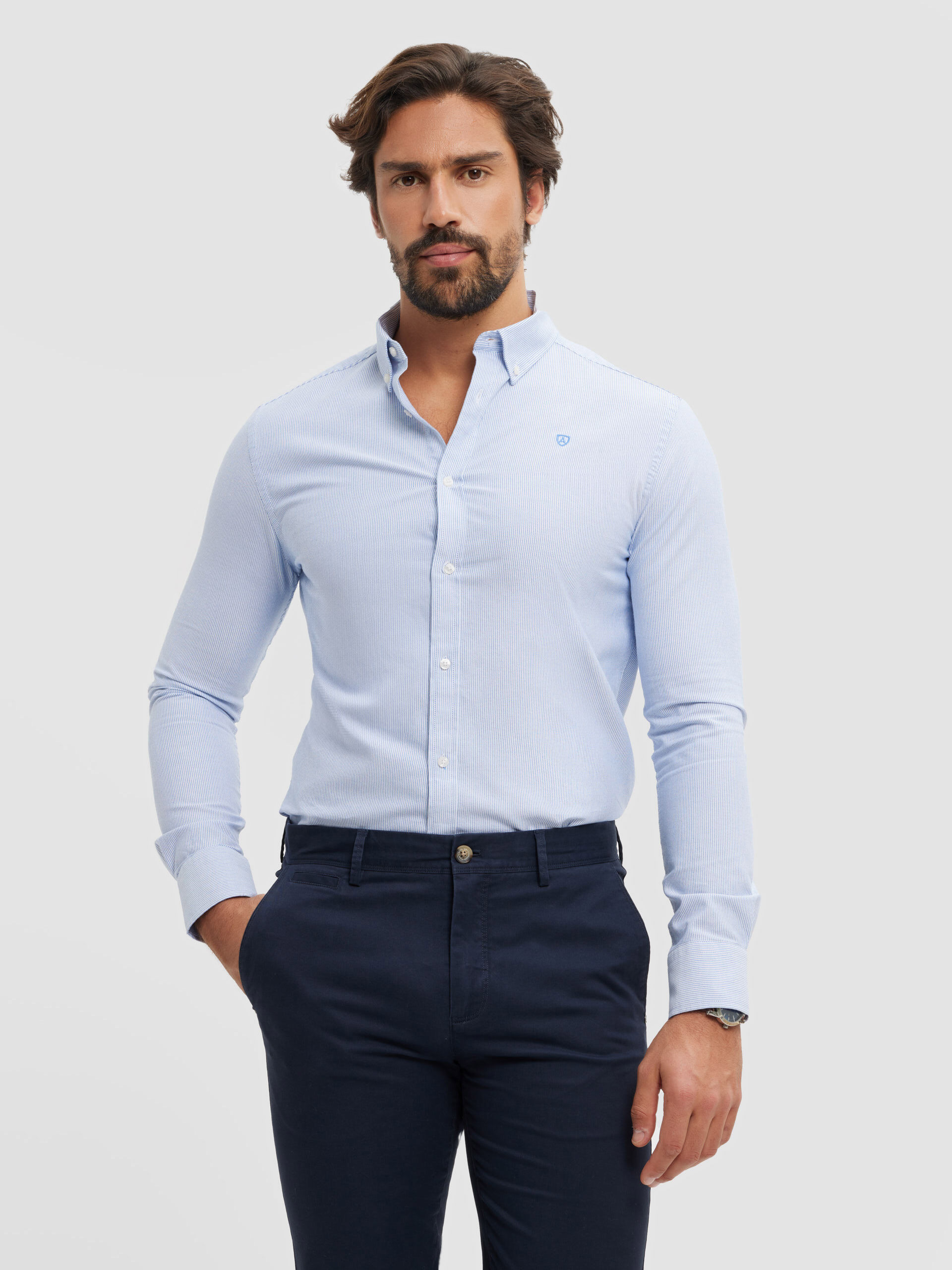 CAMISA OXFORD MIL RAYAS AZUL