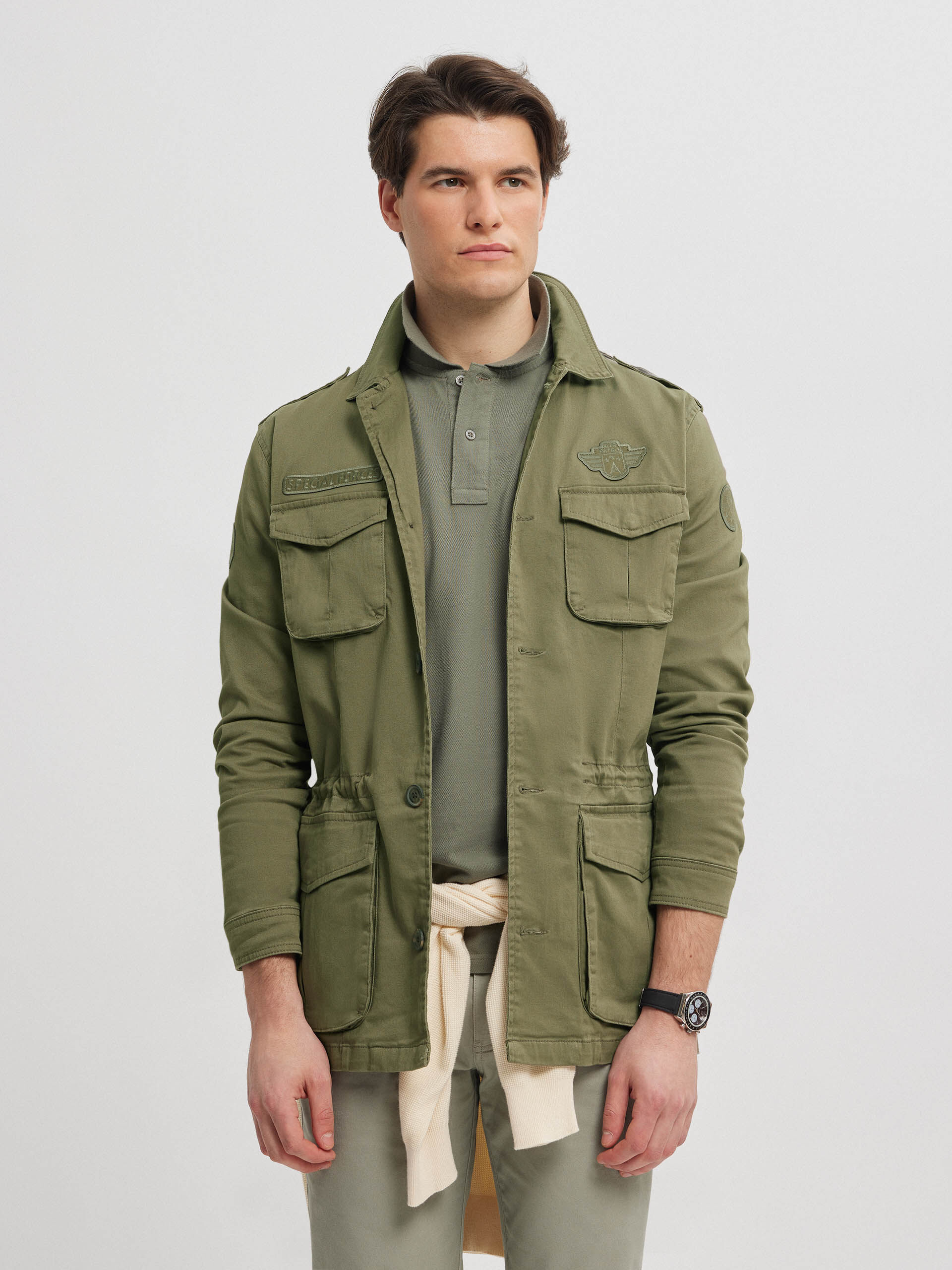 Sahariana verde militar hombre top