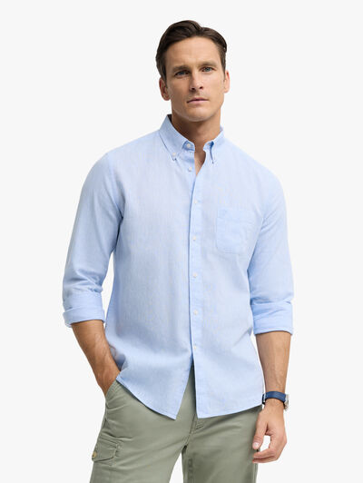 CAMISA LINO BOLSILLO AZUL