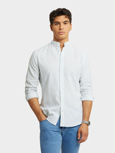 CAMISA LINO RAYAS MAO VERDE