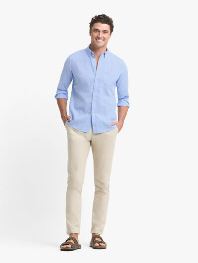 CAMISA LINO BOLSILLO AZUL