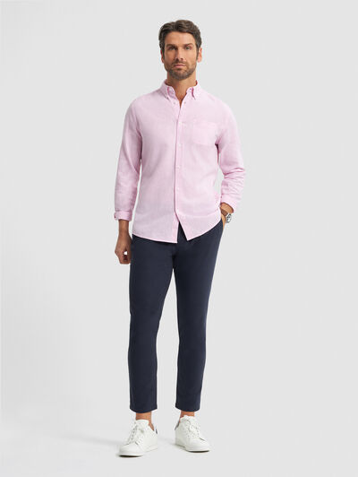 CAMISA LINO BOLSILLO ROSA