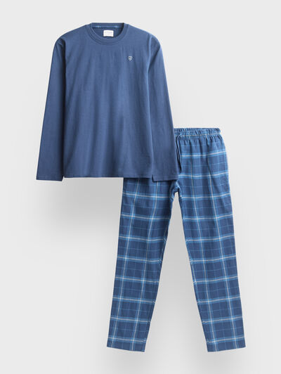 PIJAMA FRANELA CUADROS AZUL MARINO