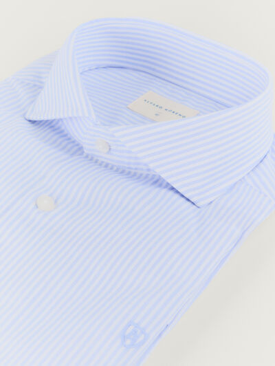 CAMISA VESTIR RAYAS FIL A FIL CELESTE
