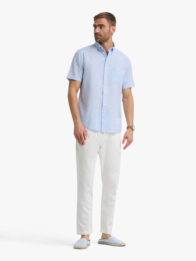 CAMISA LINO M. CORTA CELESTE