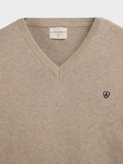 JERSEY V-NECK BASIC CAMEL