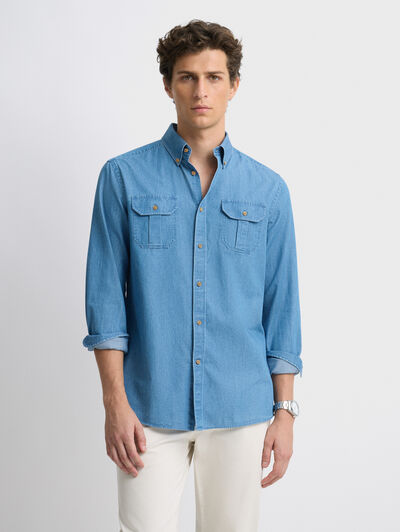 CAMISA DENIM BOLSILLOS AZUL