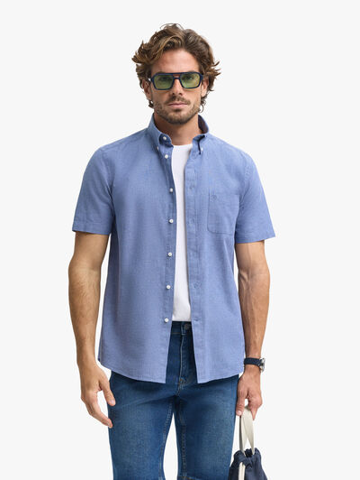 CAMISA LINO M. CORTA AZUL MARINO
