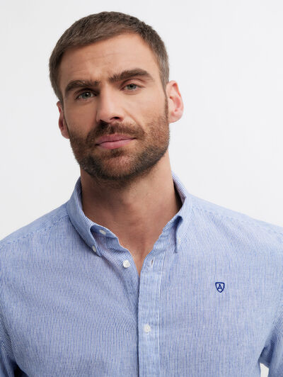 CAMISA LINO 500 RAYAS AZUL MARINO