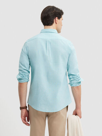 CAMISA LINO BOLSILLO TURQUESA