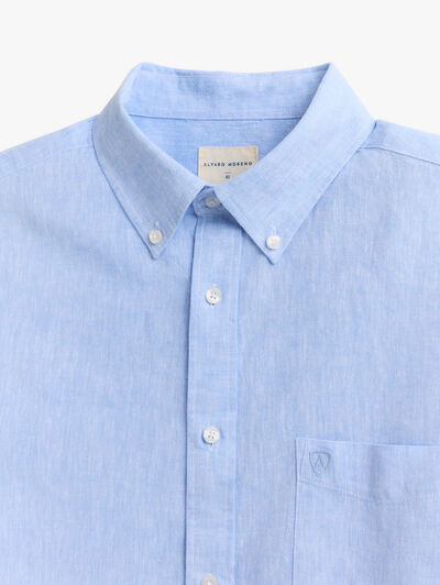 CAMISA LINO BOLSILLO AZUL