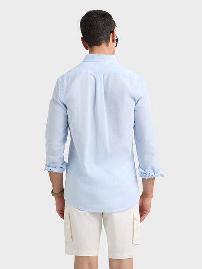 CAMISA LINO C.BOTON CELESTE