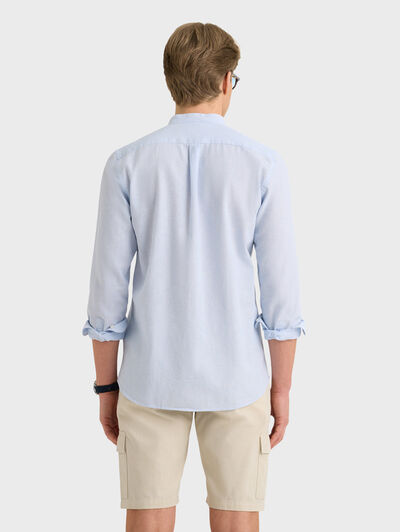 CAMISA LINO MIL RAYAS MAO CELESTE