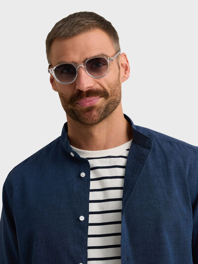 CAMISA LINO M.CORTA MAO AZUL MARINO