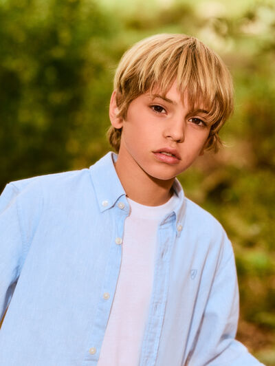 CAMISA LINO C.BOTON KIDS CELESTE