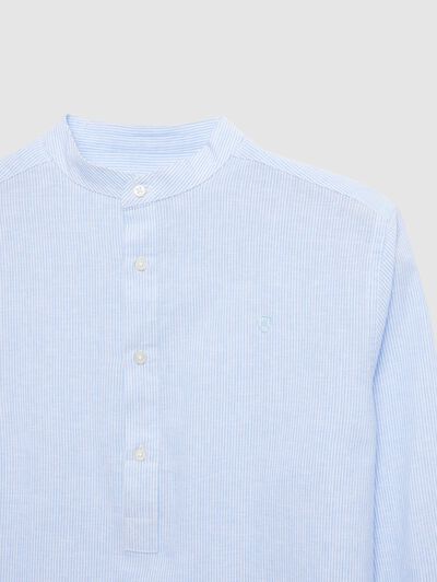 POLERA LINO RAYAS MAO CELESTE