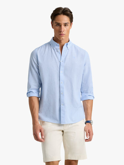 CAMISA LINO MIL RAYAS CELESTE