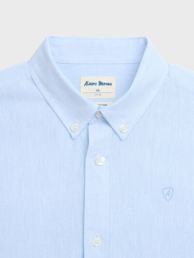 CAMISA LINO C.BOTON KIDS CELESTE