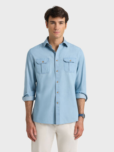 CAMISA DENIM BOLSILLOS CELESTE