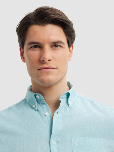 CAMISA LINO BOLSILLO TURQUESA