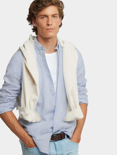 CAMISA LINO RAYAS PKT CELESTE